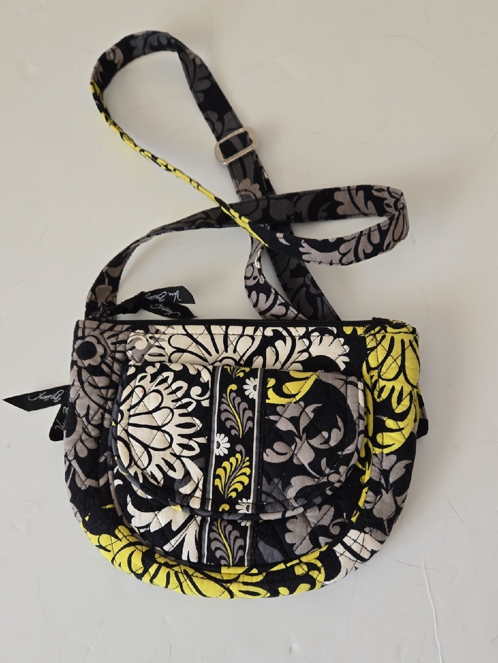 Vera Bradley Black, Gray & Yellow Quilted Floral Crossbody Small
